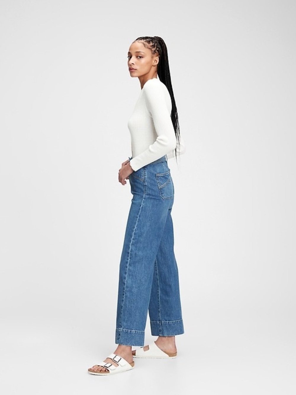 GAP Sky High Wide Leg Jeans 30/ 10 R Denim Blue Crop Classic Minimalist - Picture 2 of 12